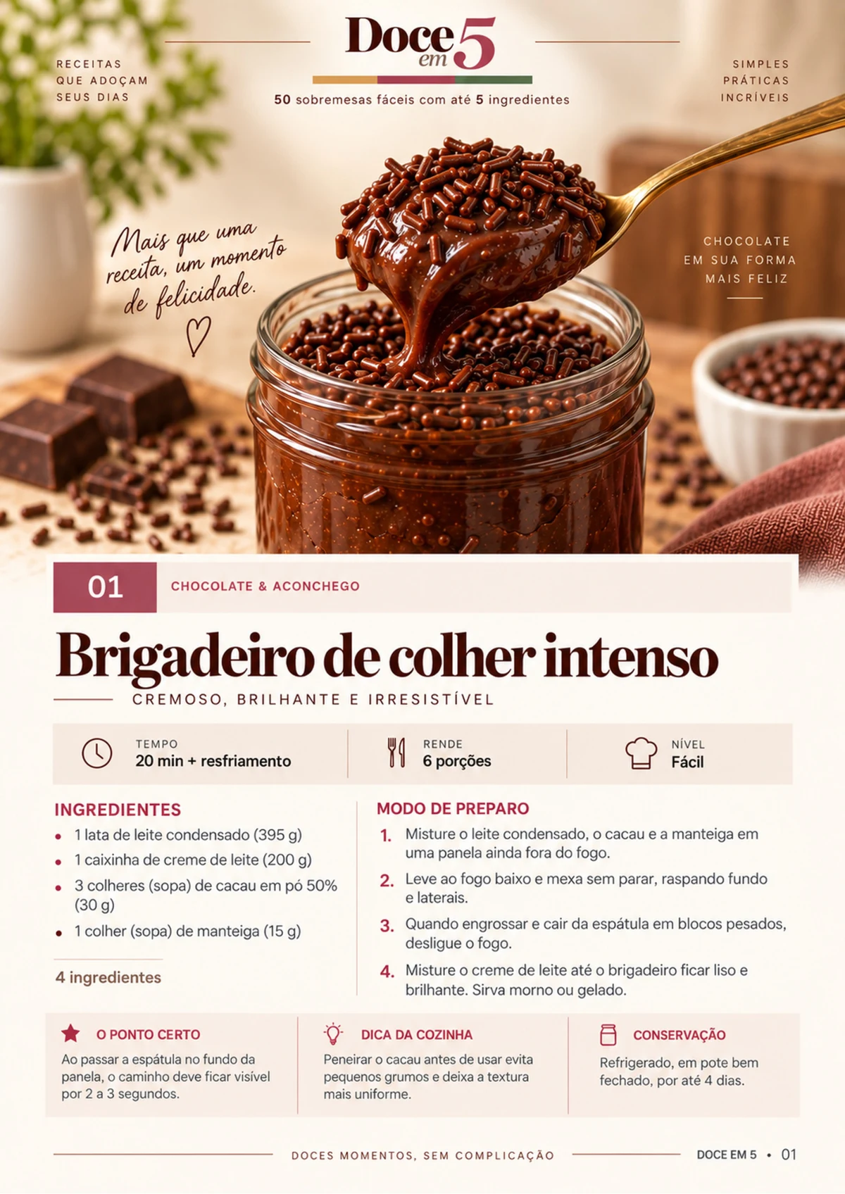 Página do e-book com a receita de brigadeiro de colher intenso